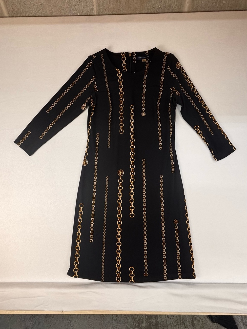 Tommy Hilfiger Black Long-Sleeve Chain Print Dress
